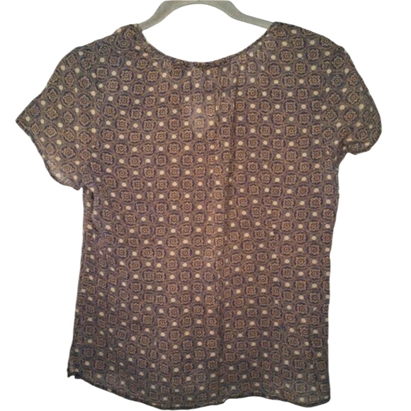 Eddie Bauer Blue Patterned Split Neck Tie Blouse Size Small - Picture 2 of 5